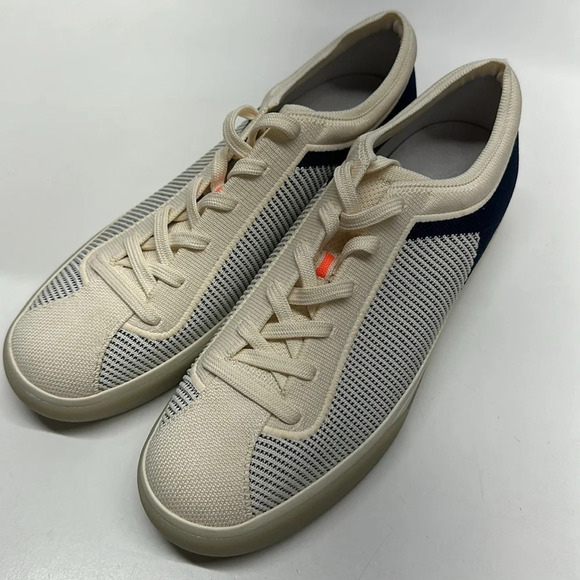 Rothy's The Lace Up Sneaker Shoes Classic Navy Off White Cream Stripe Womens 10 - Picture 6 of 11